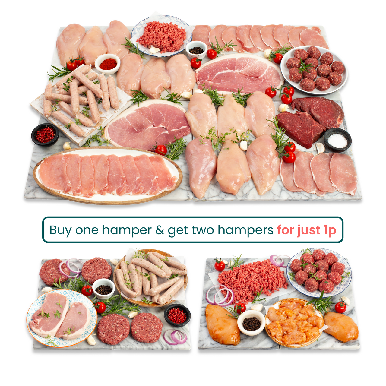 Buy one hamper + get two hampers for one penny