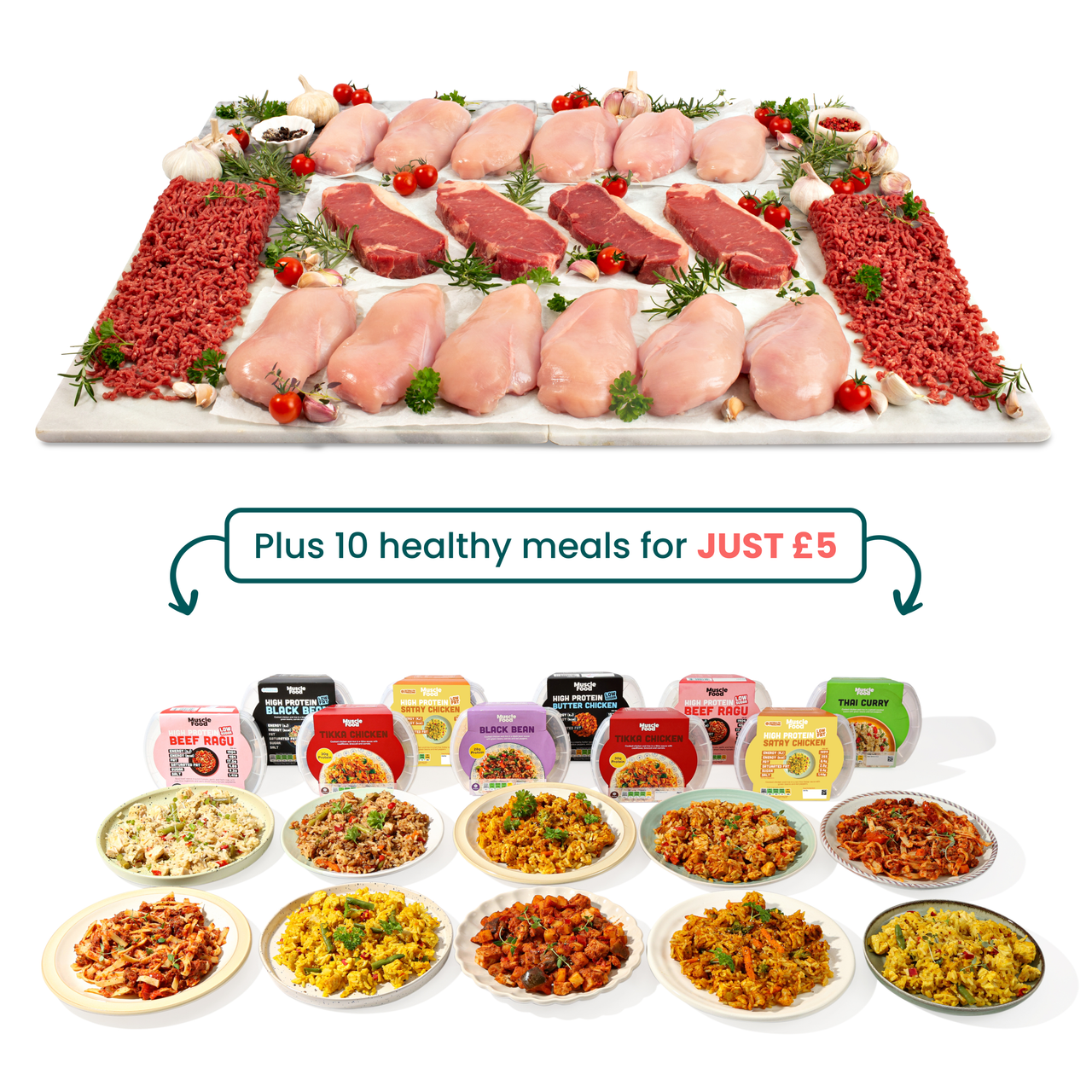 Meat essentials hamper + 2 working weeks of meals for £5