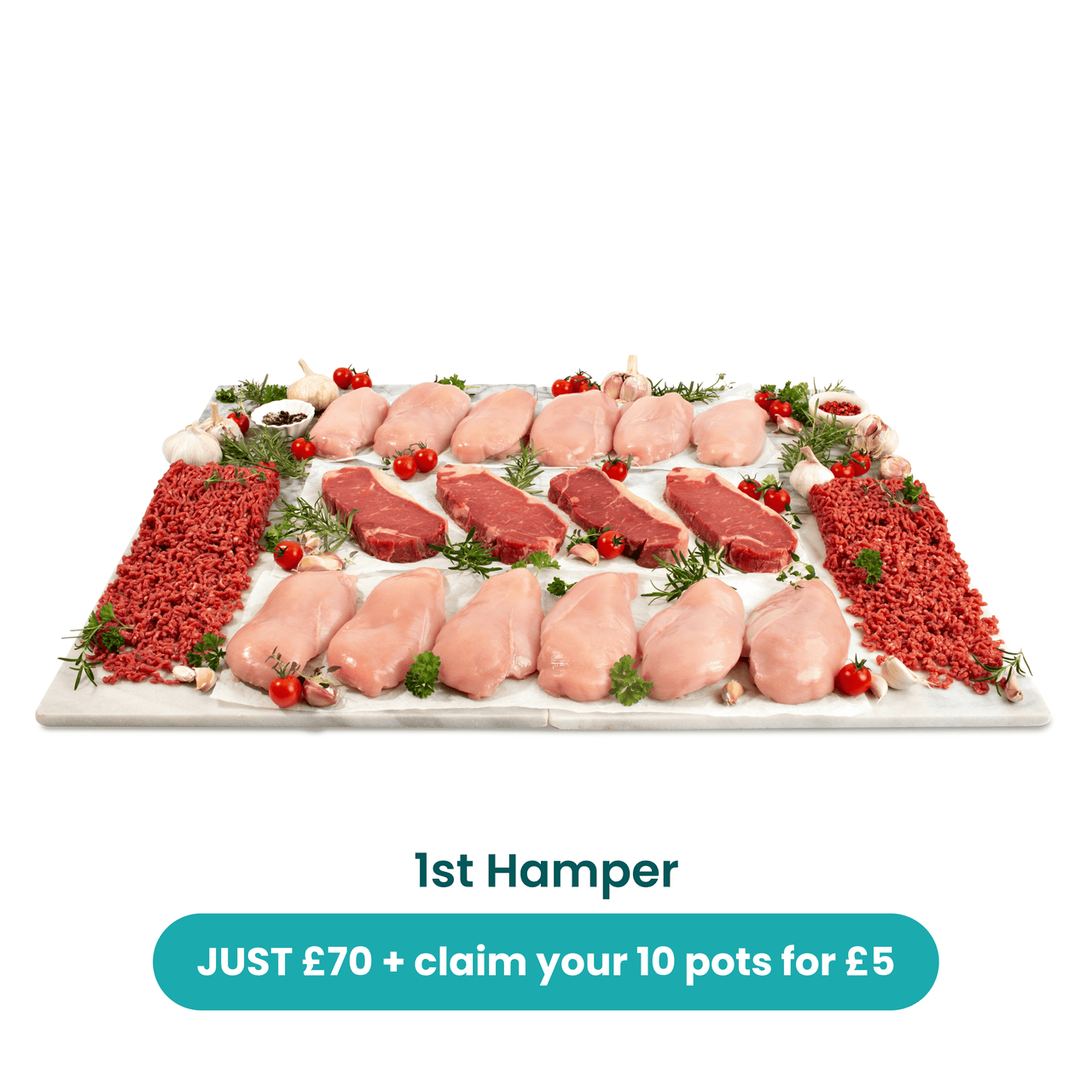 Meat essentials hamper + 2 working weeks of meals for £5