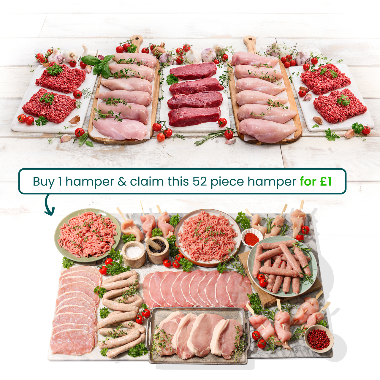 Buy 1 hamper & claim a 52 piece hamper for £1