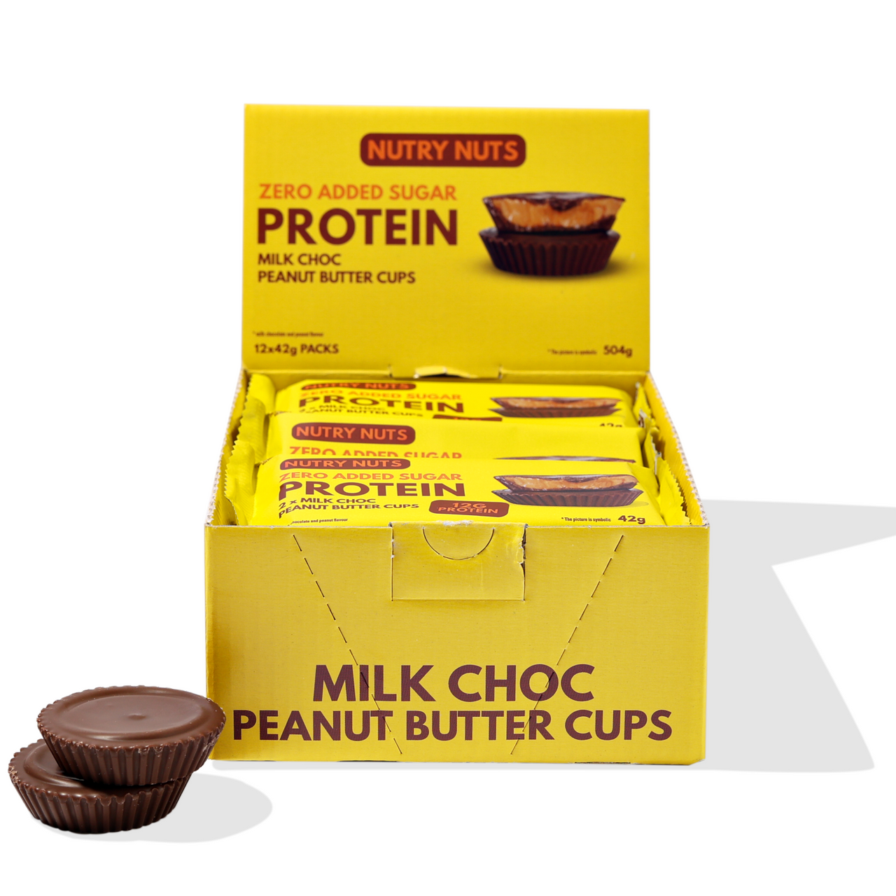 Nutry Nuts Zero Added Sugar Protein Nut Butter Cups - Milk Choc 12 x 42g