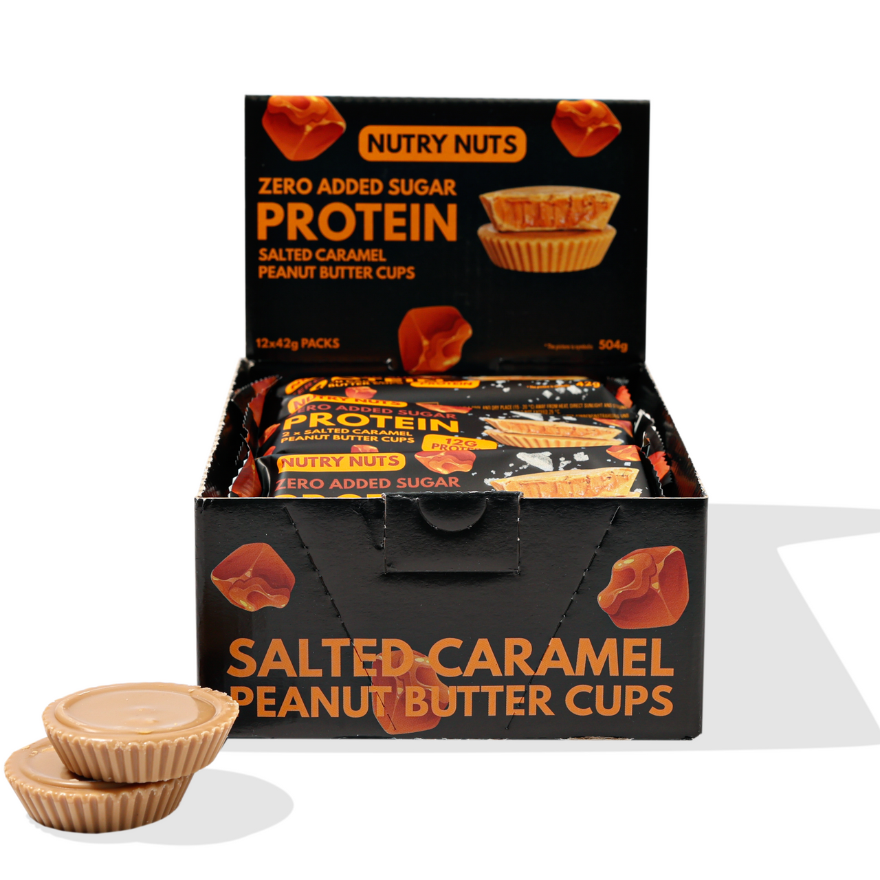 Nutry Nuts Zero Added Sugar Protein Nut Butter Cups - Salted Caramel 12 x 42g