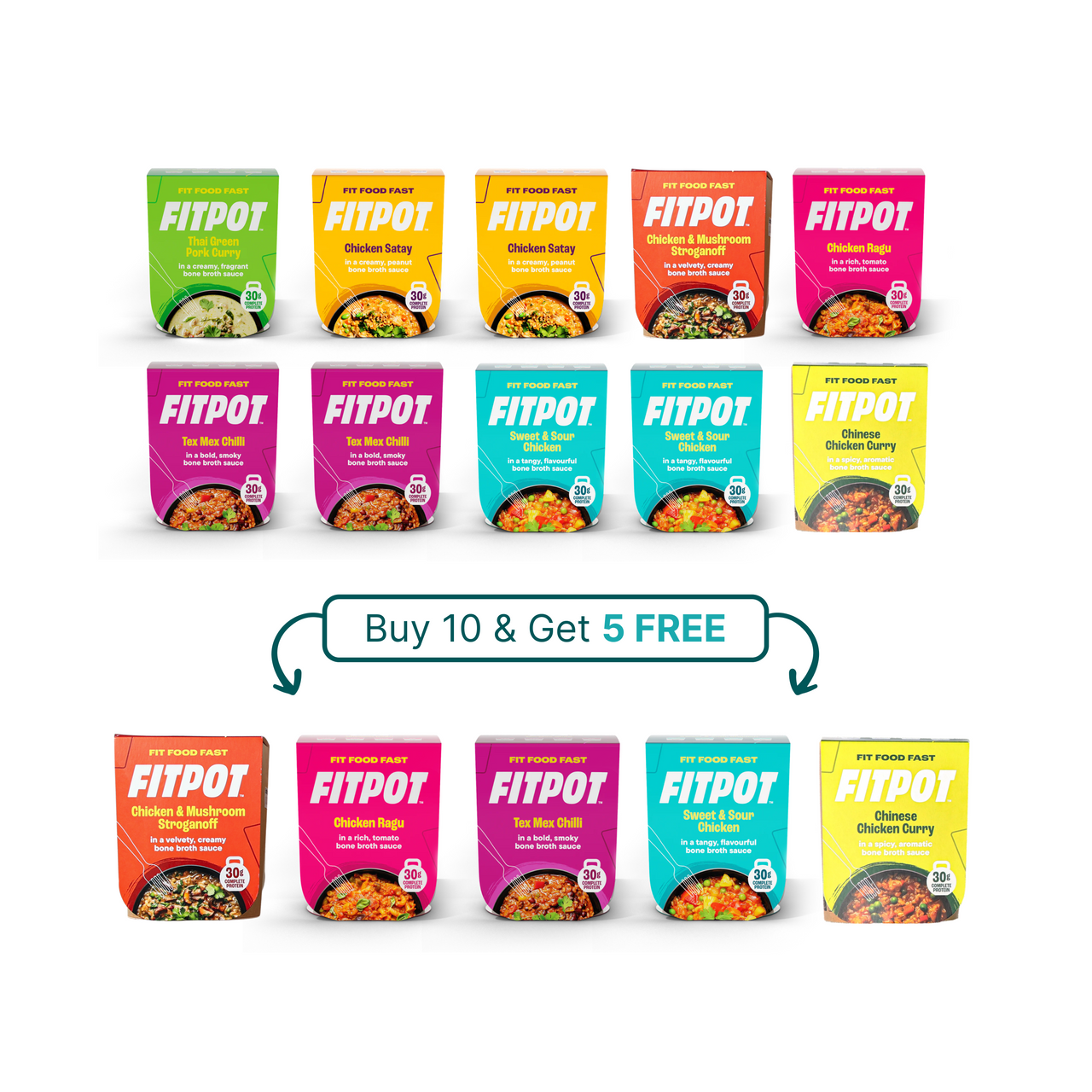 Buy 10 FitPot added collagen ready meals & get 5 FREE