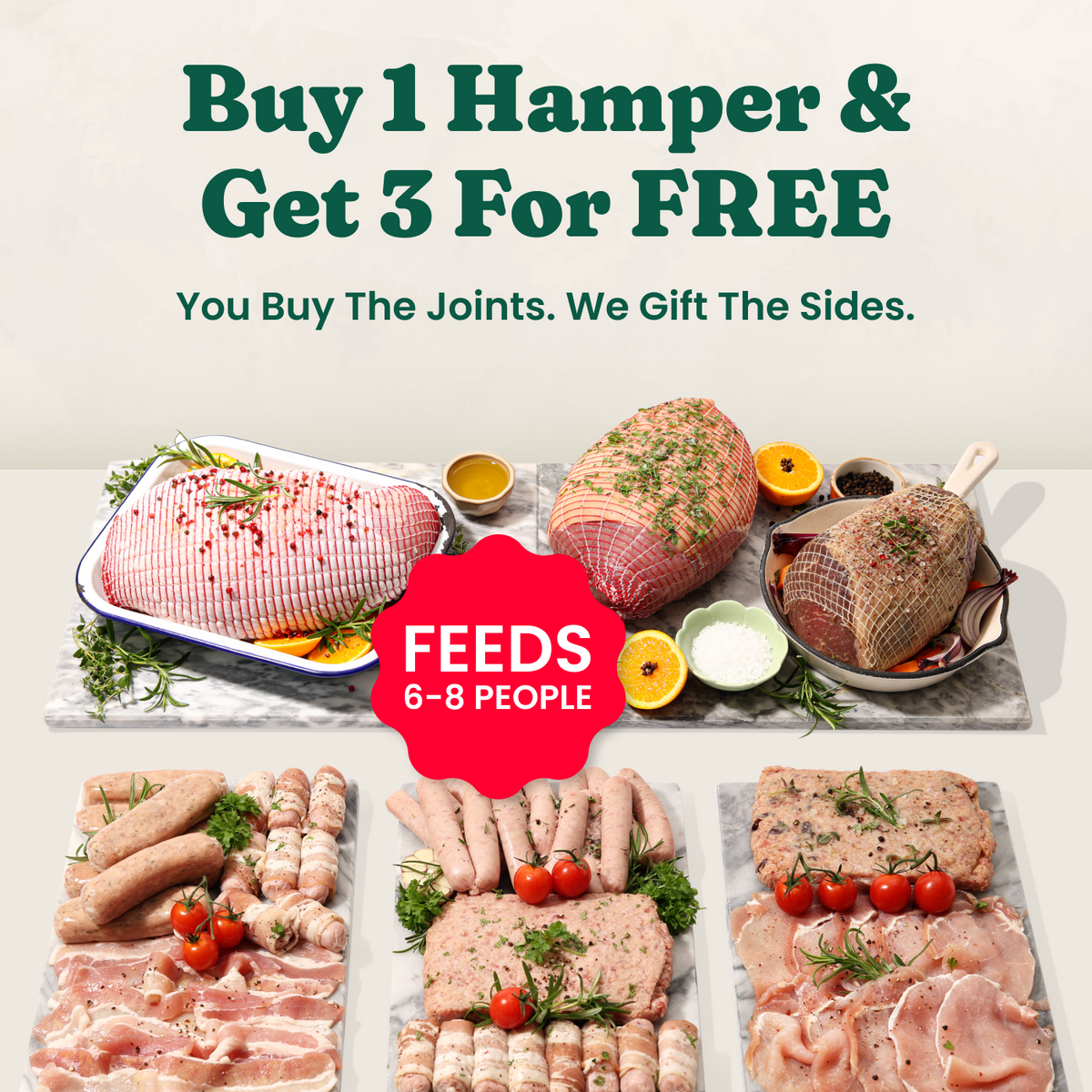 Buy 1 Christmas hamper & claim 3 hampers free