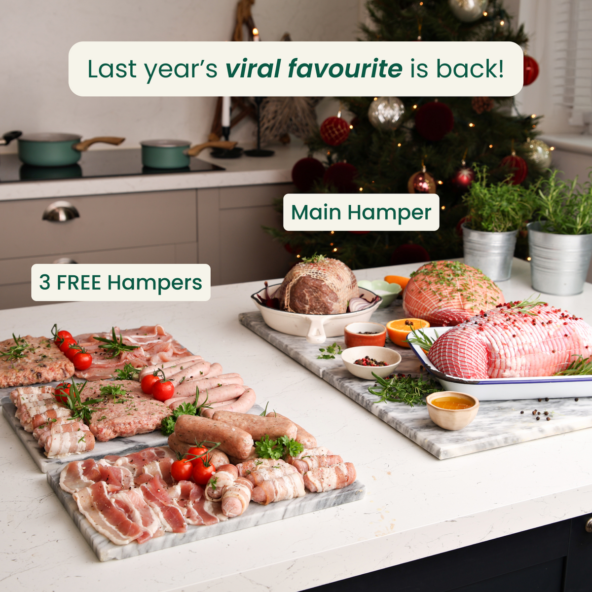 Buy 1 Christmas hamper & claim 3 hampers free