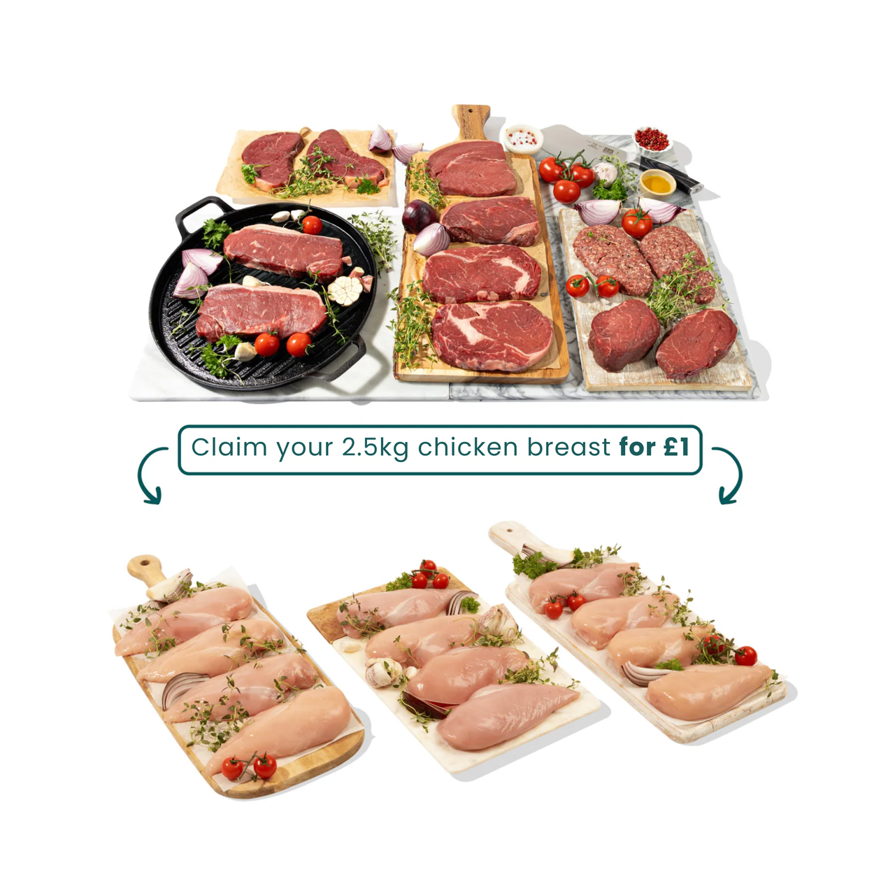 Ultimate steak selection + 2.5kg chicken for £1