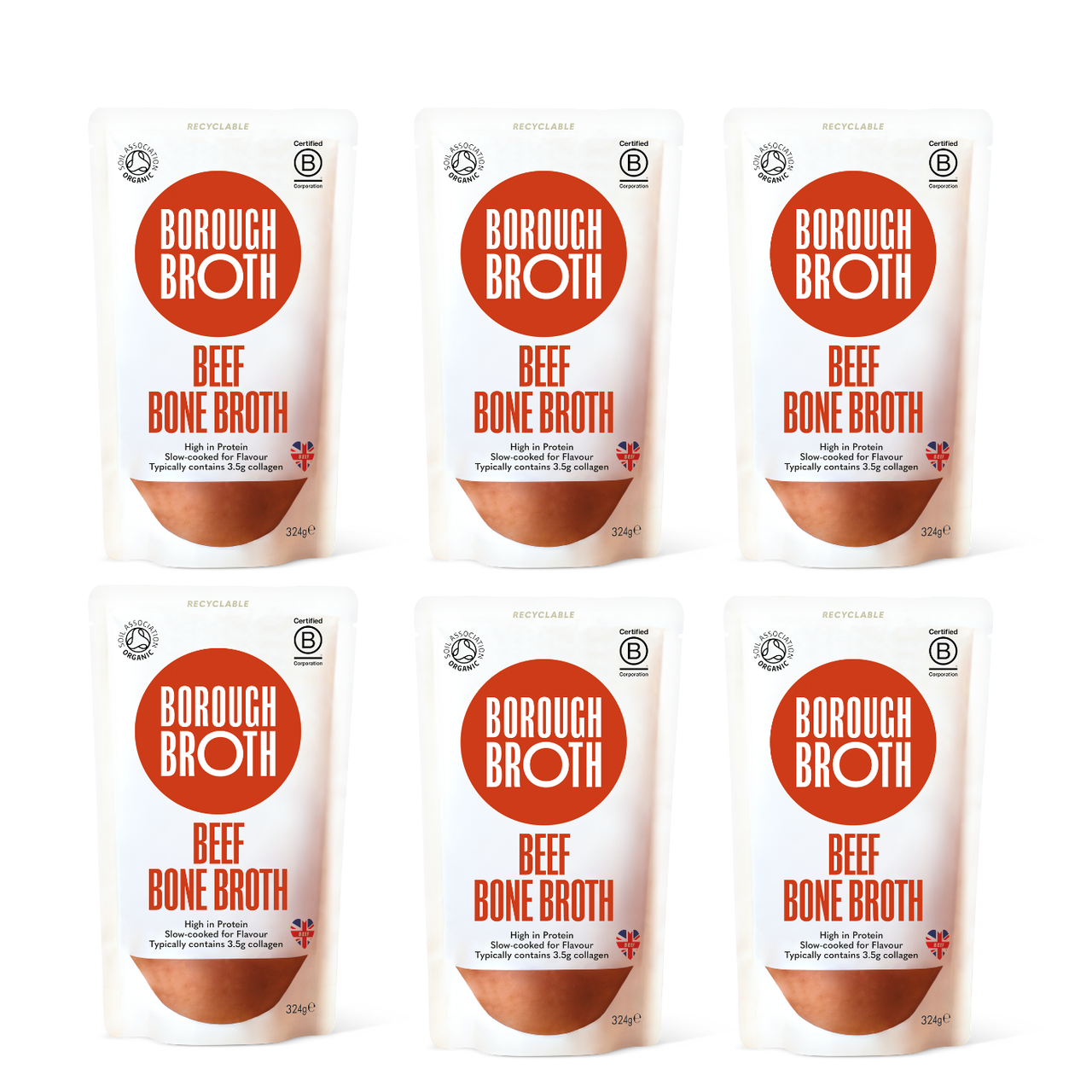 Free Range Organic Beef Bone Broth - 6 x 324g