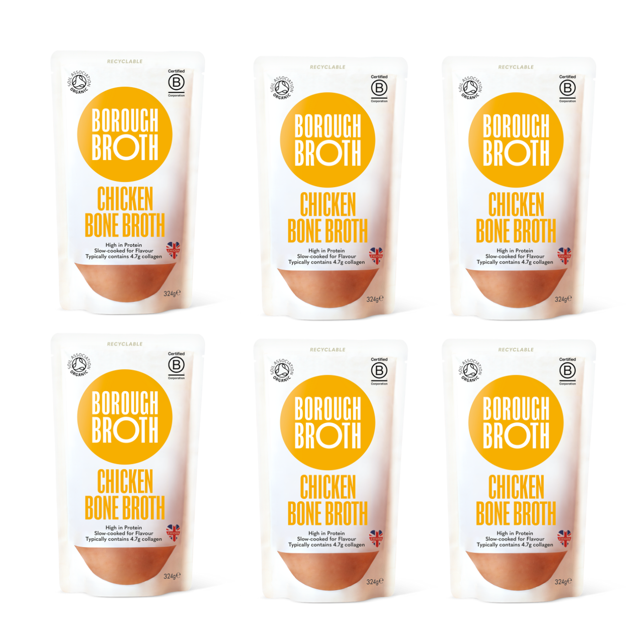 Free Range Organic Chicken Bone Broth - 6 x 324g