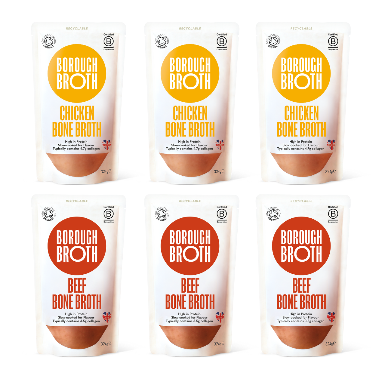 Free Range Organic Chicken & Beef Bone Broth Bundle - 6 x 324g