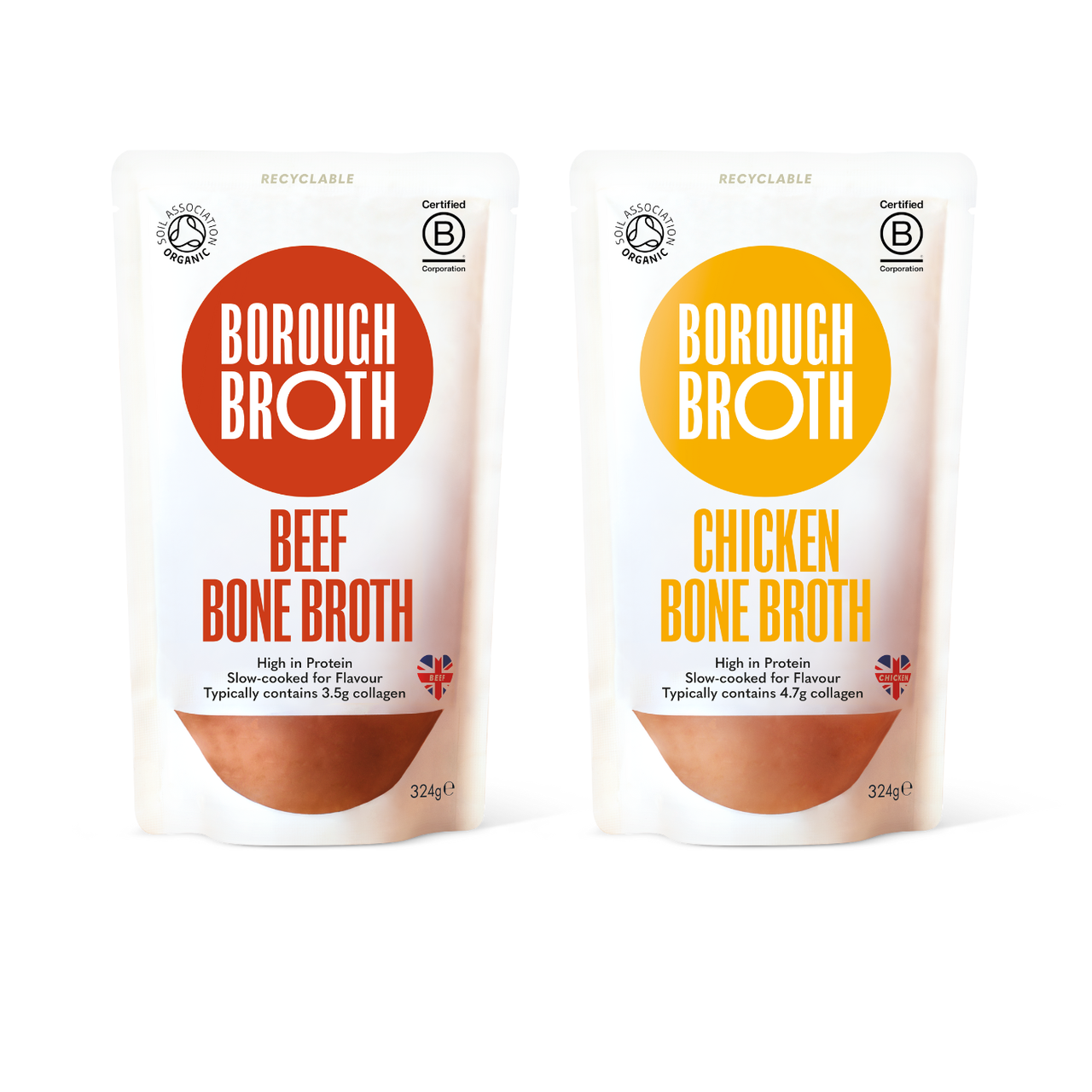 Free Range Organic Chicken & Beef Bone Broth Bundle - 2 x 324g